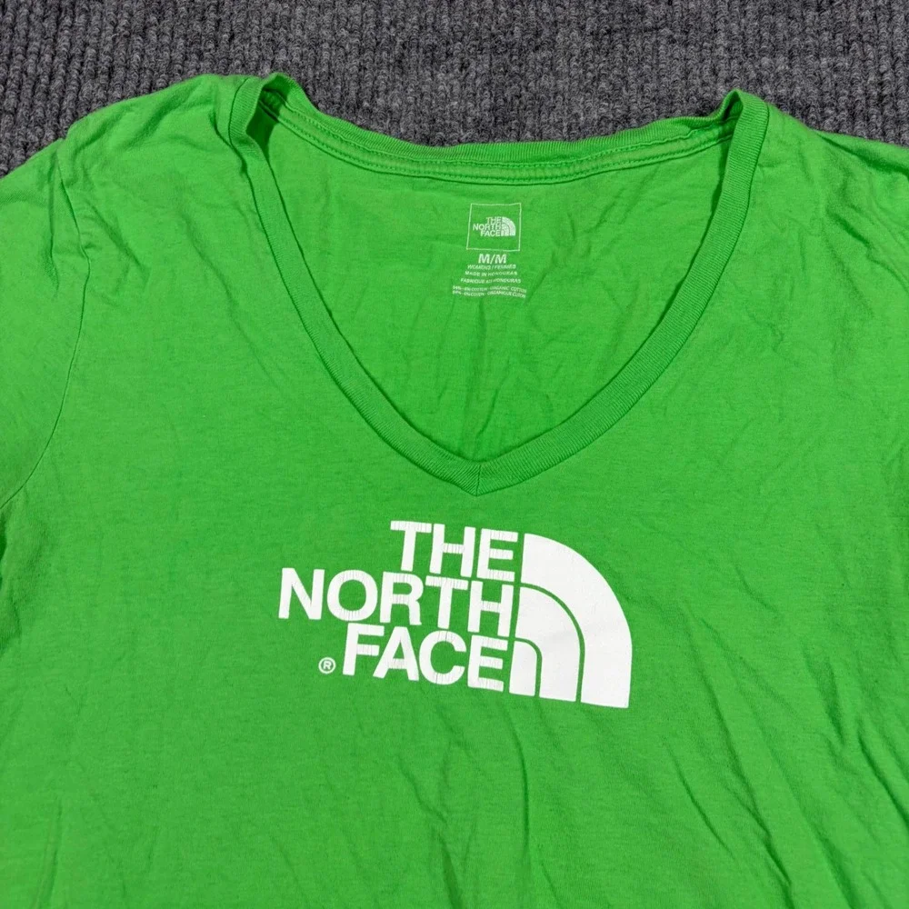 The North Face Shirt Womens M V-Neck Graphic Green Cotton Short Sleeve - Picture 2 of 6